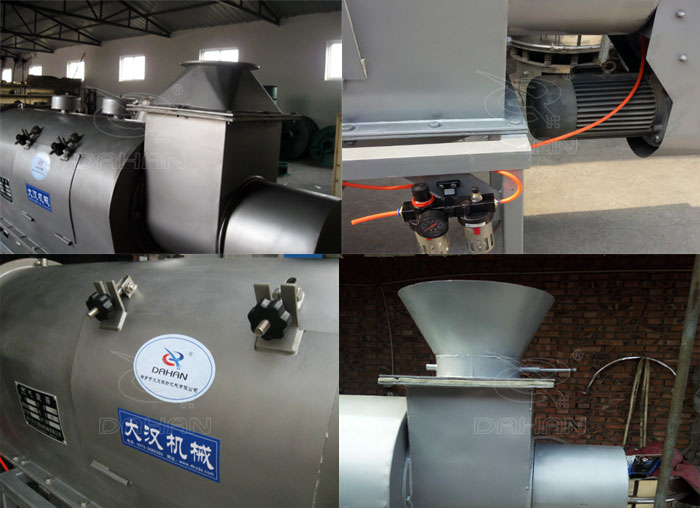 氣旋篩：電機，進料口，氣壓裝置等特寫圖片