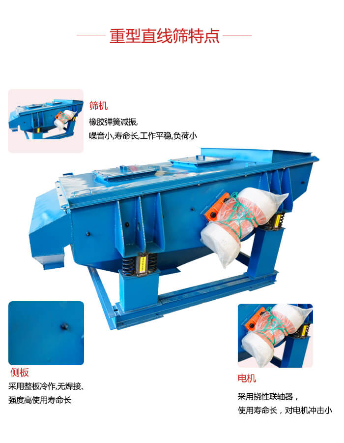 重型直線篩：篩機(jī)，側(cè)板，電機(jī)展示圖