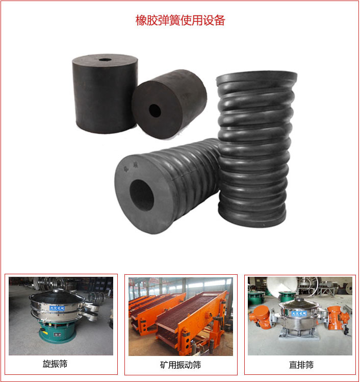 橡膠彈簧適用設(shè)備：旋振篩，礦用振動(dòng)篩，直排篩等