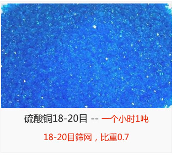 篩分18-20目的硫酸銅 產(chǎn)量一個(gè)小時(shí)1噸，采用18-20目篩網(wǎng)，比重0.7