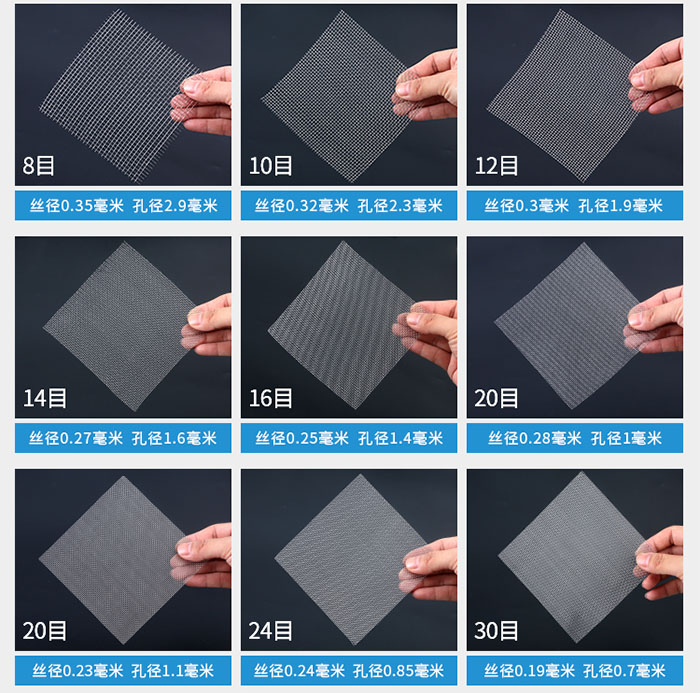 8目-30目金屬絲編織網(wǎng)對應(yīng)的絲徑，孔徑圖片展示