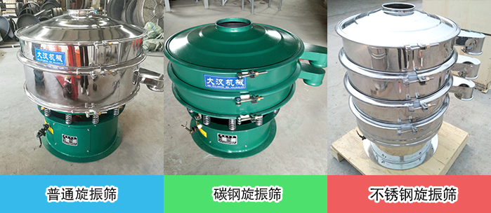 醫(yī)藥振動篩常見材質(zhì)展示：碳鋼＋不銹鋼，不銹鋼，碳鋼等材質(zhì)展示
