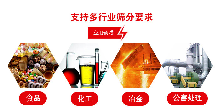 旋振篩適用的行業(yè)：食品行業(yè)，化工行業(yè)，冶金行業(yè)，公害處理等。