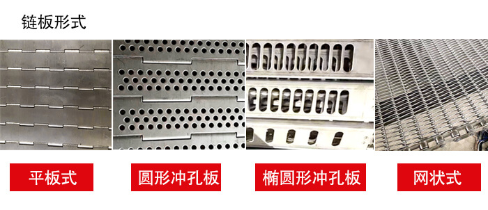 鏈板輸送機鏈板的不同形式：平板式，圓形沖孔板，網(wǎng)狀式等